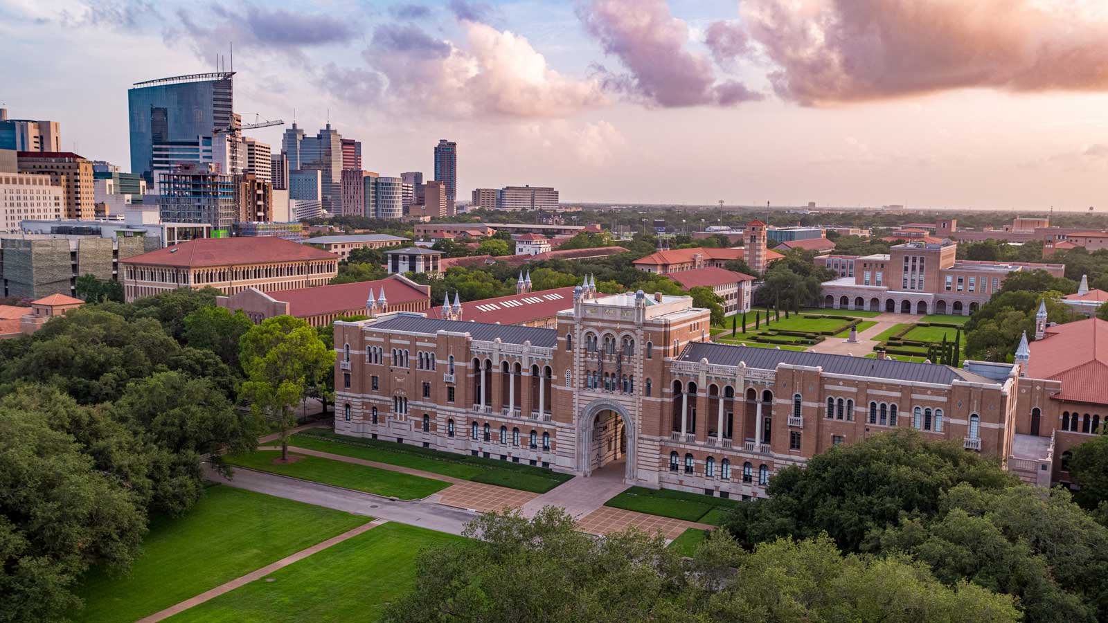 Lovett Hall with Texas Medical Center in background
